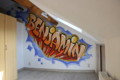 Fresque murale en graffiti du prénom Benjamin